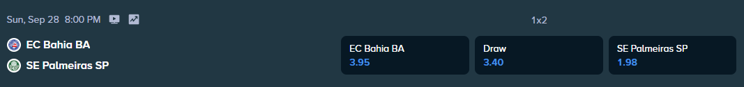 betting odds from stake.com for the match bahia and palmeiras