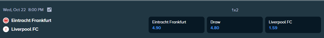 betting odds for the match between frankfurt and liverpool