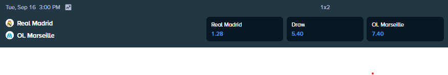 betting odds from the stake.com for the match between real madrid and marseille