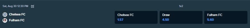 cuotas de apuestas de stake.com para el partido entre chelsea y fulham