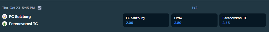 betting odds from stake.com for the match salzburg and ferencvarosi