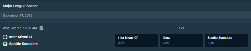 betting odds from stake.com for the match between inter miami cf and seattle sounders football teams