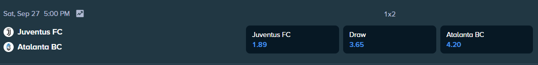 cuotas de apuestas de stake.com para el partido entre juventus y atlanta