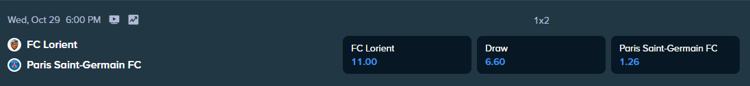 betting odds for the psg vs lorrient match