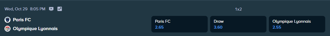 betting odds for lyon and paris fc