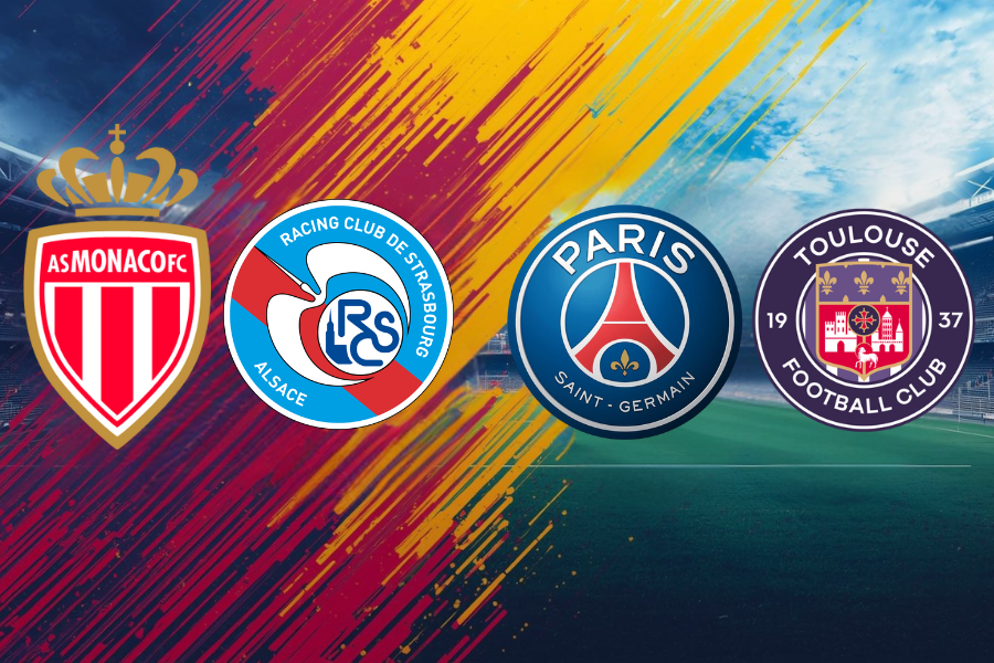 os logotipos oficiais das equipes de futebol as monaco e rc strasbourg e toulouse e psg