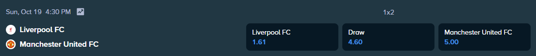 stake.com betting odds for the premier league match between manchester united and liverpool