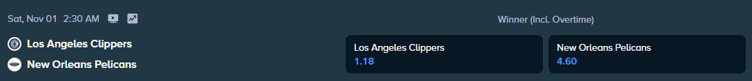 betting odds for the match between new orleans pelicans and los angeles clippers