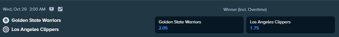 match winning odds for la clippers and gs warriors nba match