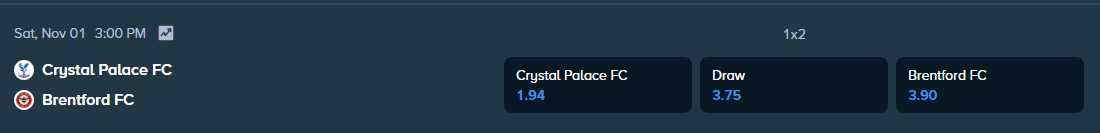 match odds for brentford and crystal palace