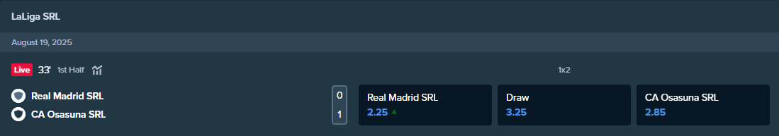 the betting odds from stake.com for the football match between real madrid and osasuna