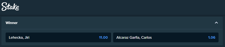 betting odds for the tennis match between jiri lehecka and carlos alcaraz