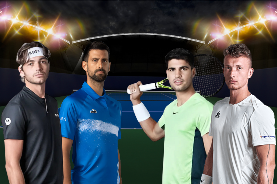 bilder av carlos alcaraz og jiri lehecka og novak djokovic og taylor fritz